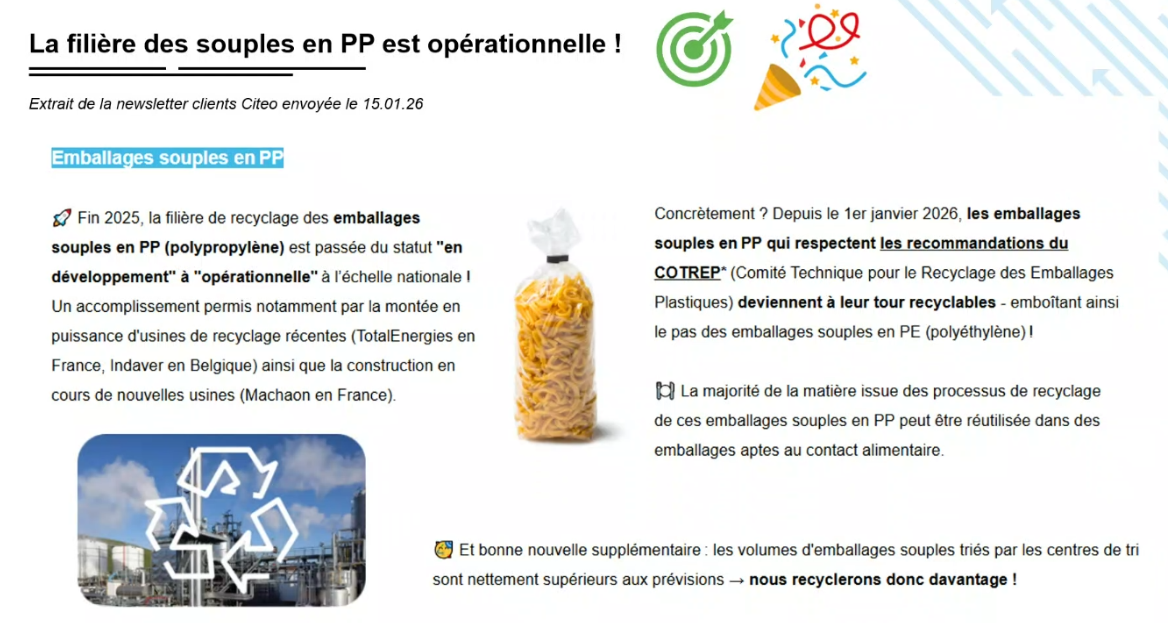 La filière de recyclage des emballages souples en PP est désormais opérationnelle